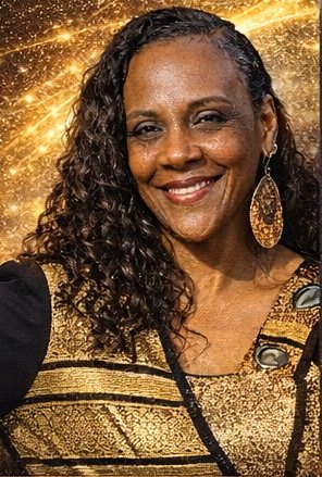 Jacqueline Gaffney in a black and gold jacket
